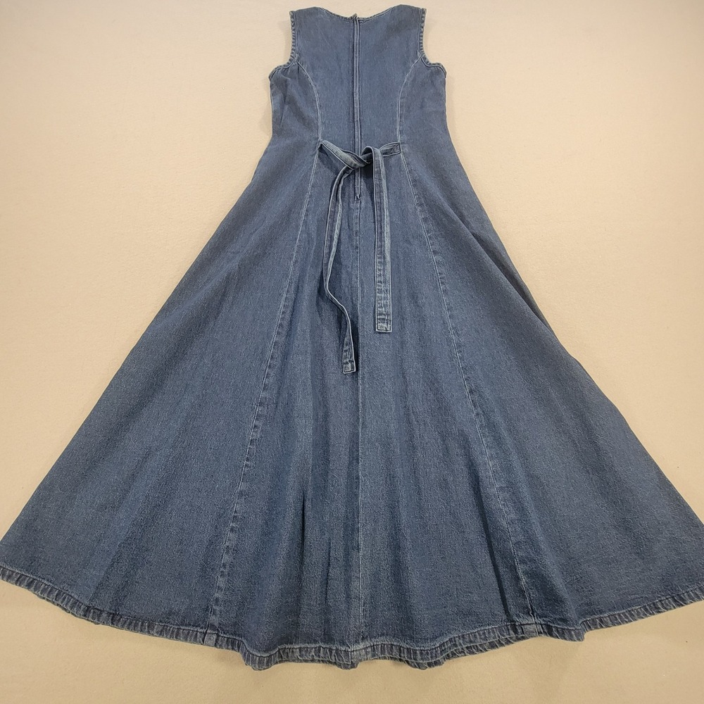 Vintage Styleworks Denim Maxi Dress Blue Embroidered Mesh Floral Boho Women's 4 - Picture 11 of 12